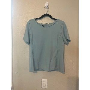 Talbots Blue Scalloped Neck Top Size L